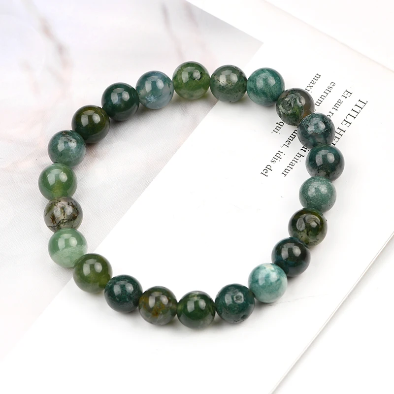 Natural Healing crystal 8mm 5A Green Matte Moss Agate Lucky Beads Making Round Beaded Bracelets for Jewelry Gift