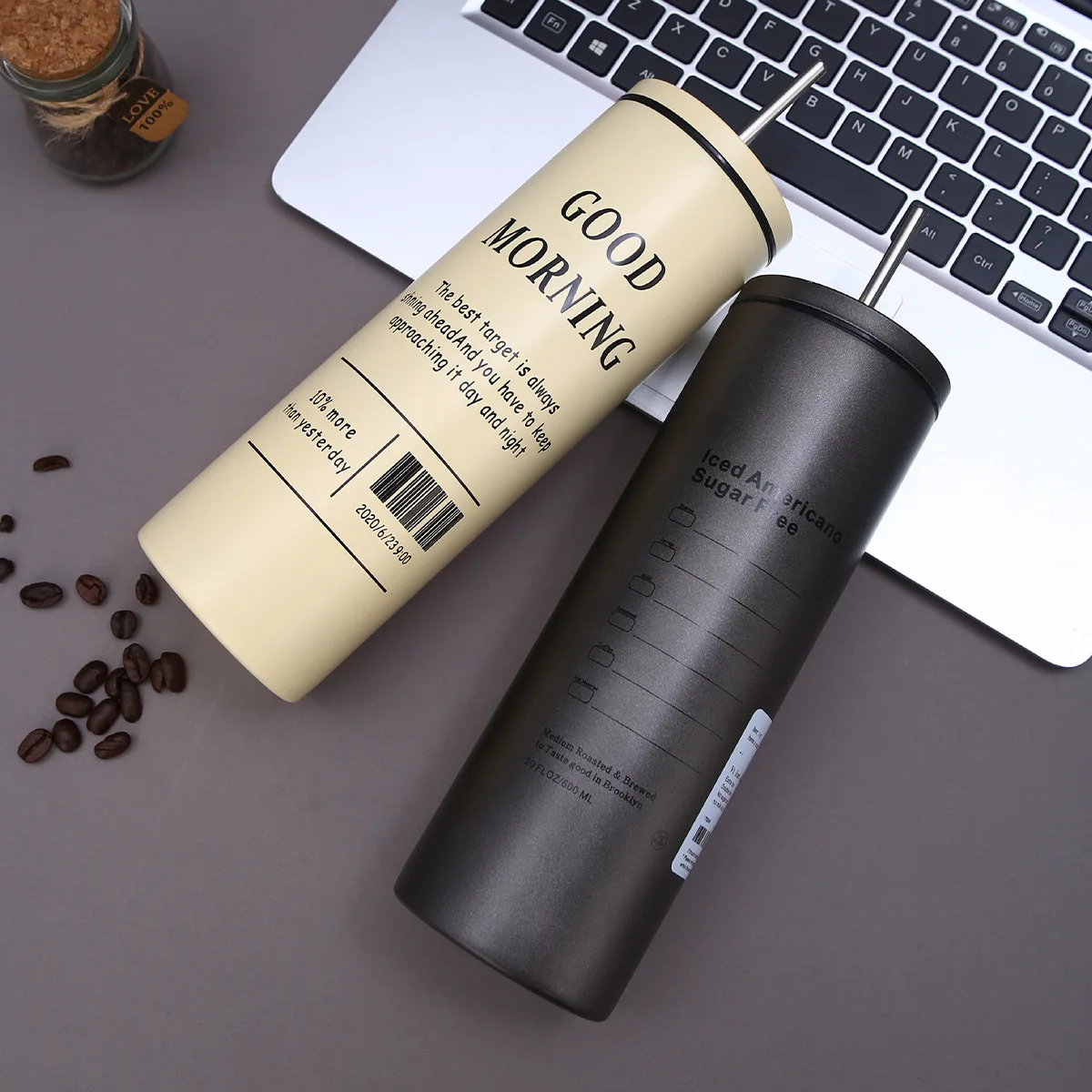 304 stainless steel iced American coffee cup car portable straw  and insulation cup Glass Mugs with Lid Straw for Water Wine
