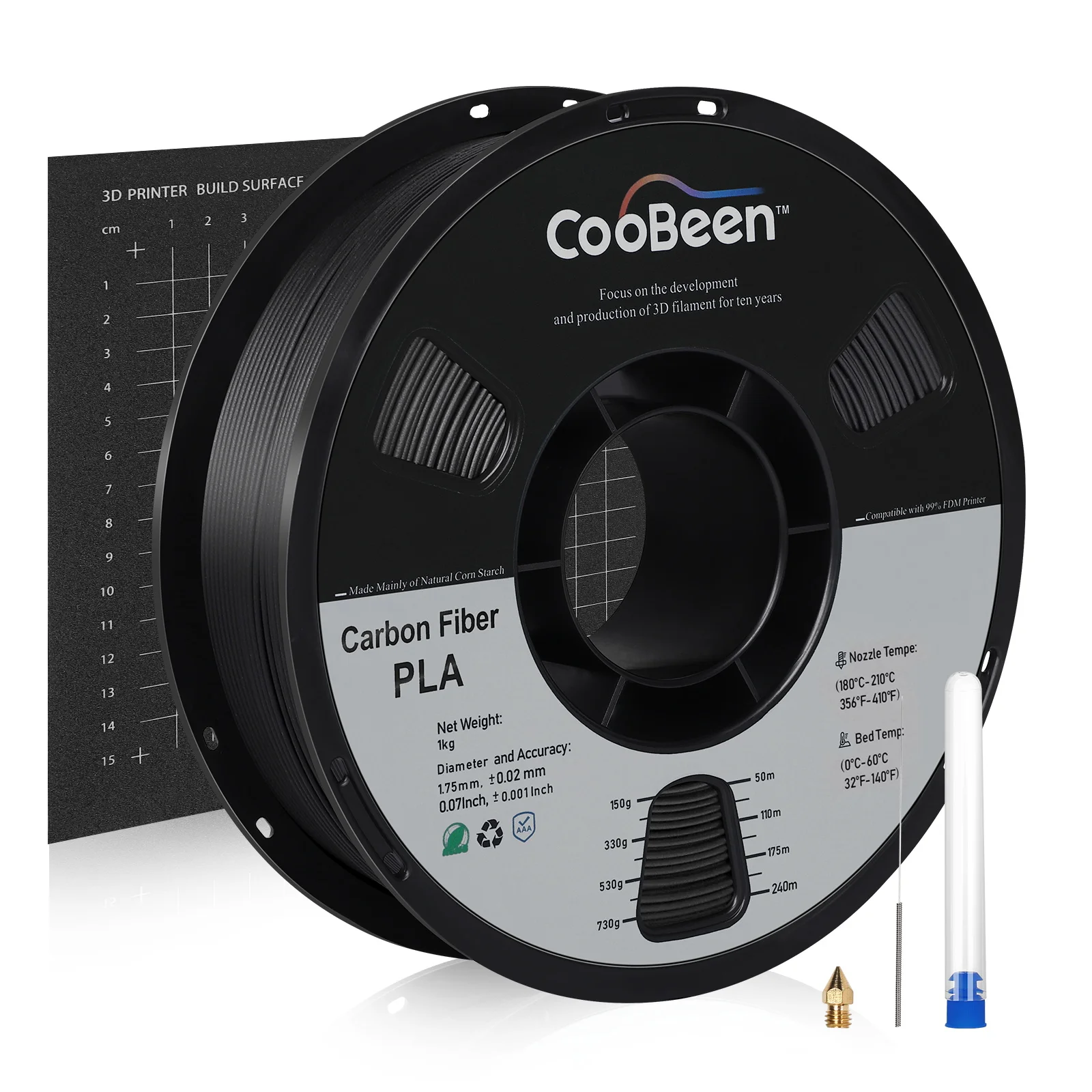 CooBeen 3D Printer Filament CARBON FIBER PLA infused 1.75mm/1kg Spool Roll for 3D ROHS Direct Factory