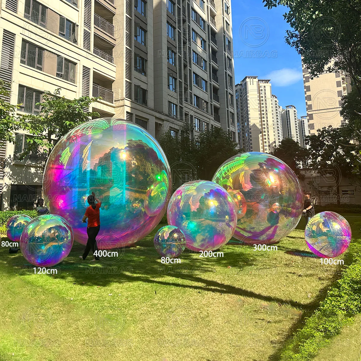 Giant Iridescent Bubble Ball Mirror Balloon Inflat Outdoor Decor Big Shiny Inflatable Iridesc Rainbow Ball Large Floating Sphere