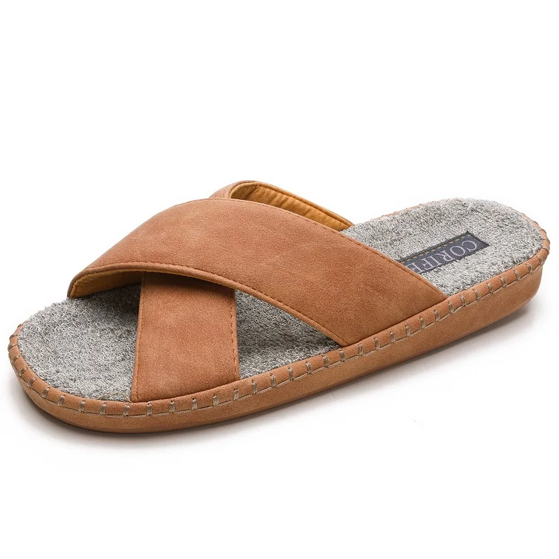 Customize logo Comfortable high quality  Men Casual Cross band Slippers Causal Flats Slippers