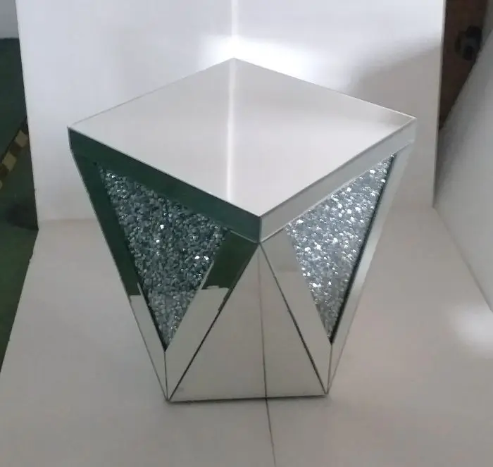 glass material fashion design round circle brown color crushed diamond mirrored console