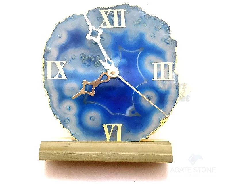 Top Selling Agate Stone Clocks with Wooden Stand : Cheap Price Agate Gifts : Desk and Table Clocks with stand