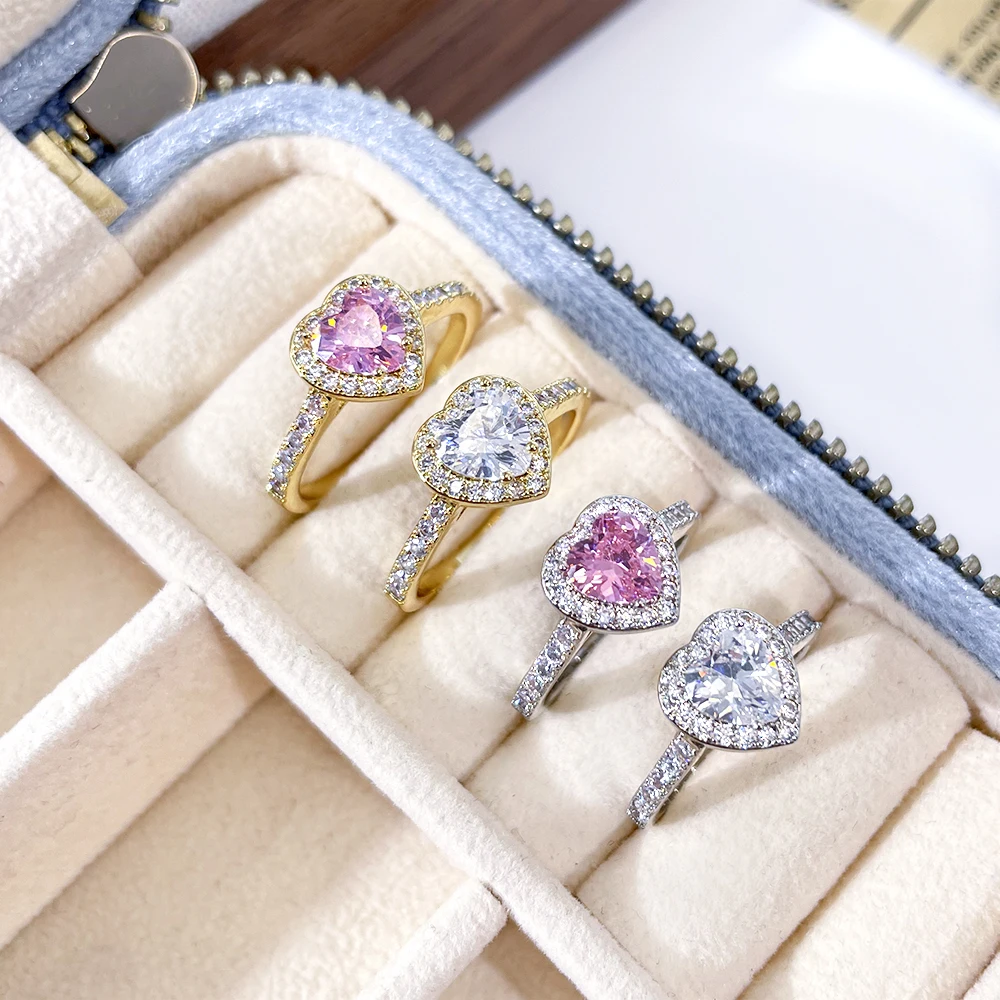 Factory Wholesale 5A CZ Hypoallergenic Waterproof 100% 925 Sterling Silver Heart Rings