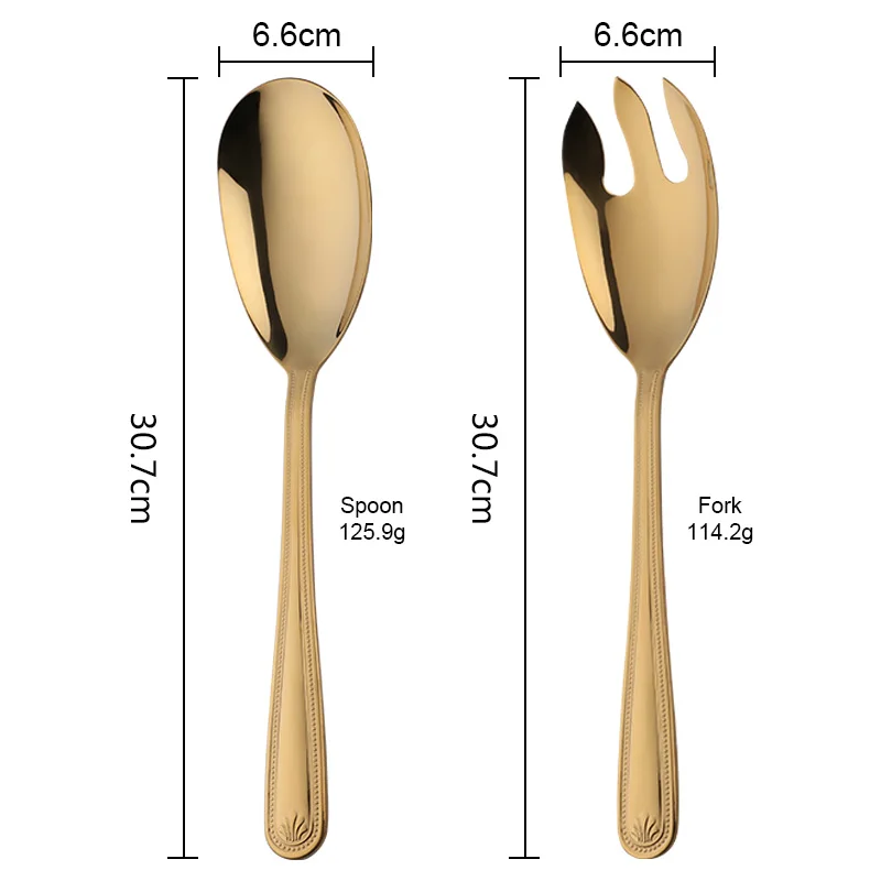 Flatware Long Handle Big Salad Spoon Fork Stainless Steel Salad Servers Set Serving Spoon