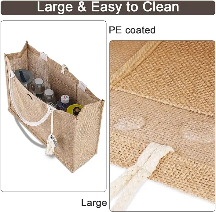Pamela Beach Bag for Women Waterproof Beach Bag, Vinyl Lining Tassel Pocket Jute Tote Bag for Vacation Pool Grocery Gift