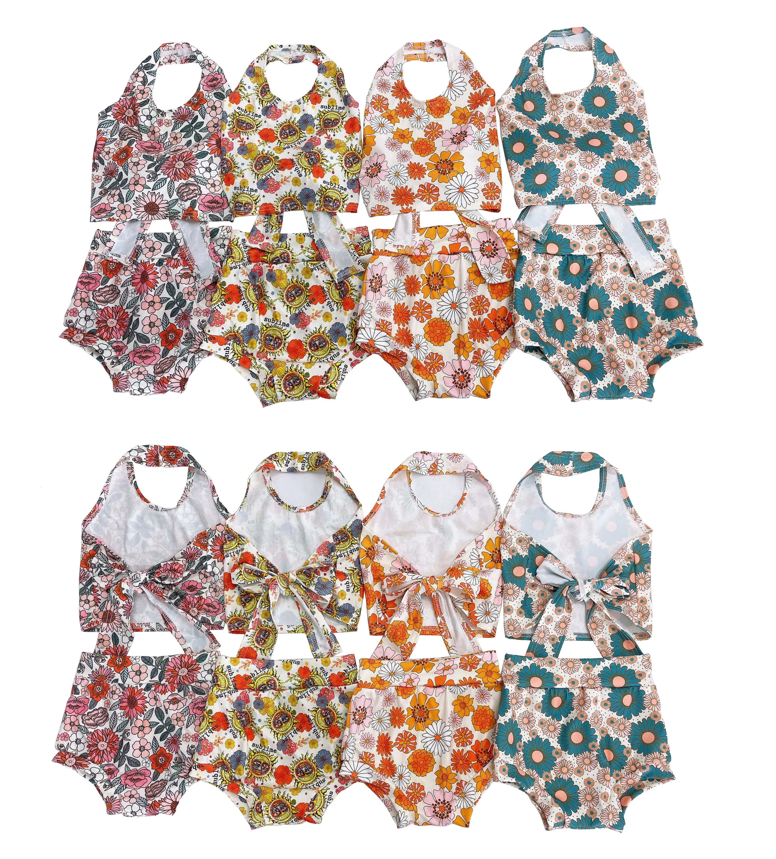 Newest 2023 Summer Fashion Kids Halter Tank Top Solid Color Sleeveless Top With Bow Tie Back Kids Crop Top