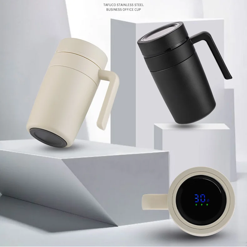 Temperature Display Lid Smart Coffee Mug 480ml Double Wall Insulated Coffee Mug with Handle Vacuum Coffee Tumbler BPA Free