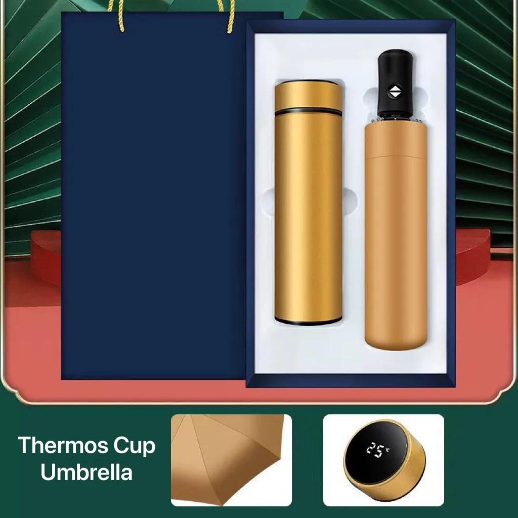 2025 New Design Custom Logo Colorful Corporate Luxury Gift Thermos Cup Notebook Pen Umbrella USB Flash Drive Business Gift Set