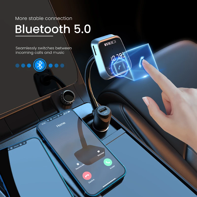 Dual USB Ports AUX Input/output TF Card Mp3 Player Hands-free Car Kit Wireless Radio Adapter QC3.0 and Smart 2.4A Portable 5.0