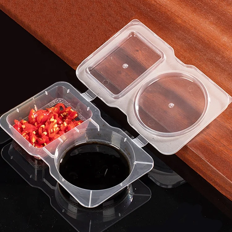 180ml Double Cavities Portion Cups Dipping Sauce Two-compartment Trays Cup PP Material Seasoning Containers with lid linked