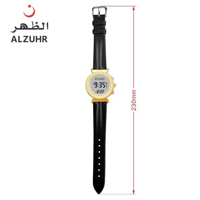 In Stock Gold Classic Daily Fajr Leather Belt Muslim Wristwatch For Every Prayer