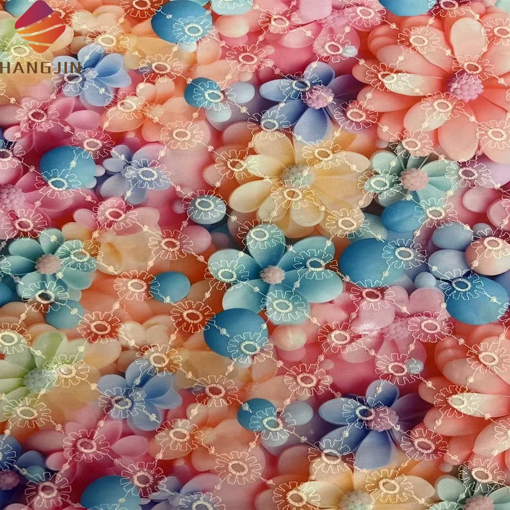 Floral Digital Print 100% Cotton Swiss Voile Lace African Polyester Tulle Linen Eyelet Embroidery Lace Fabric For Women Dresses