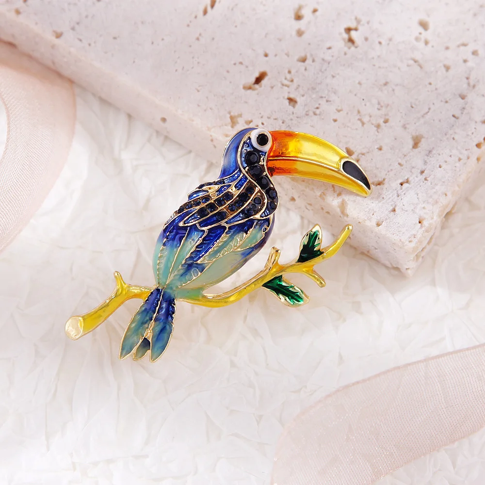 Korean Style Simple Fashion Giant Parrot Oil Dropping  Bird Brooch Enamel Glazed Parrot Brooch