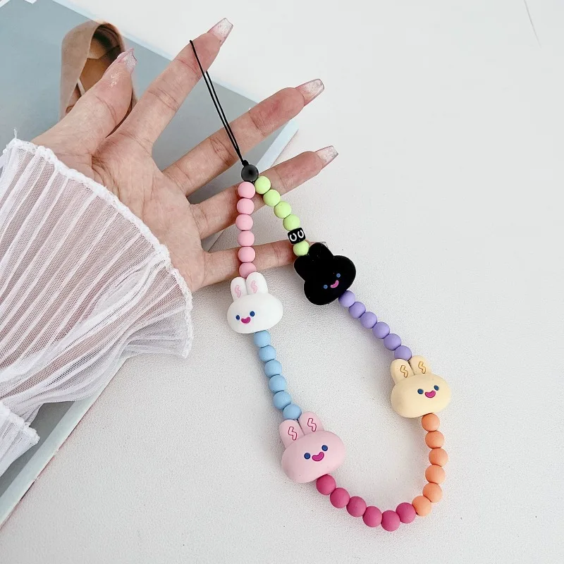 Rabbit silicone phone chain beaded cool pink love phone strap purple bear phone case pendant