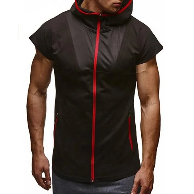 
T shirt With Hoody Casual Hoodie T With Hooded Hat Stylish Men Tee Shirt Clothing Tops Sleeveless Hoodie T shirt 