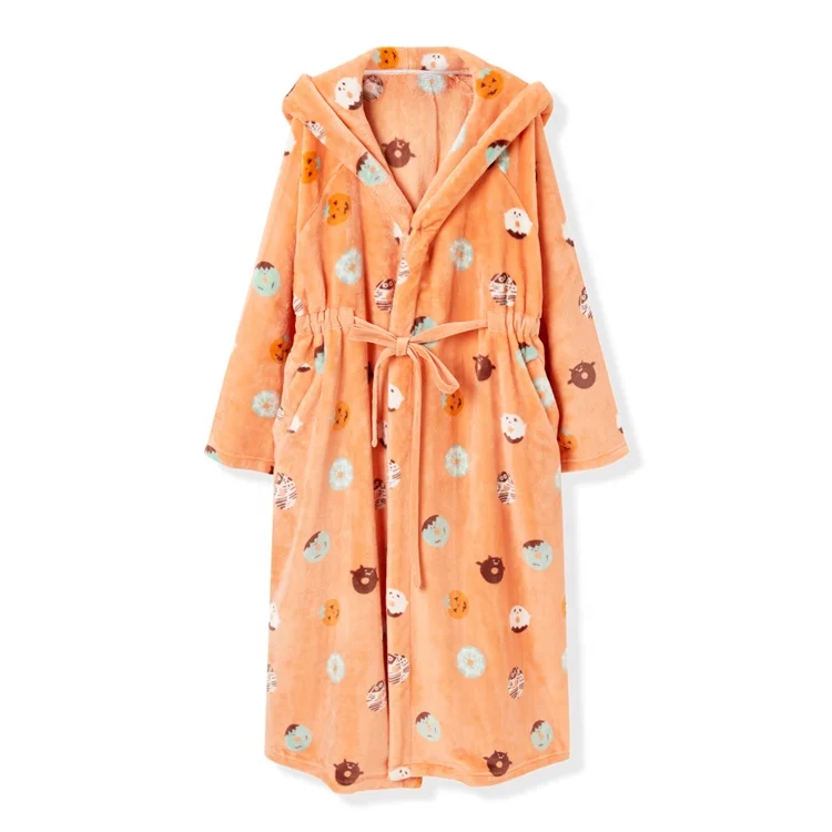 Оранжевая фланелевая флисовая ночная рубашка с капюшоном и длинным рукавом для девочек