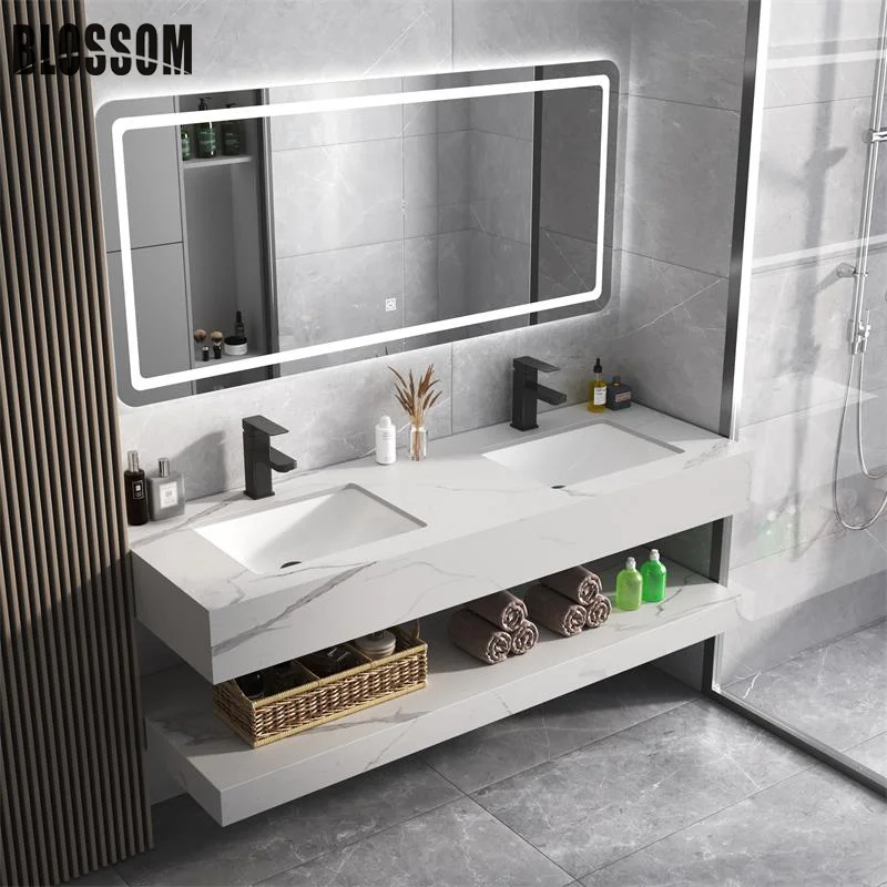 High Quality Modern Rock Slab Ceramic Wash Basin Square Floating Marble Bathroom Sink Home/Hotel Hand Wash Use Mount