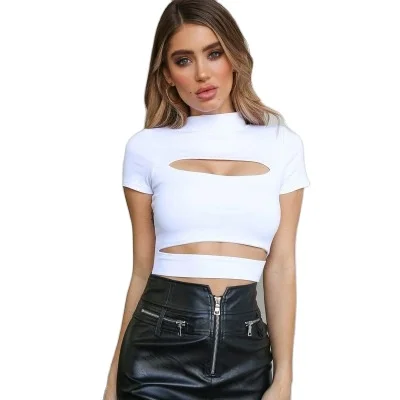 
 Ажурный сексуальный облегающий женский кроп-топ, футболка  