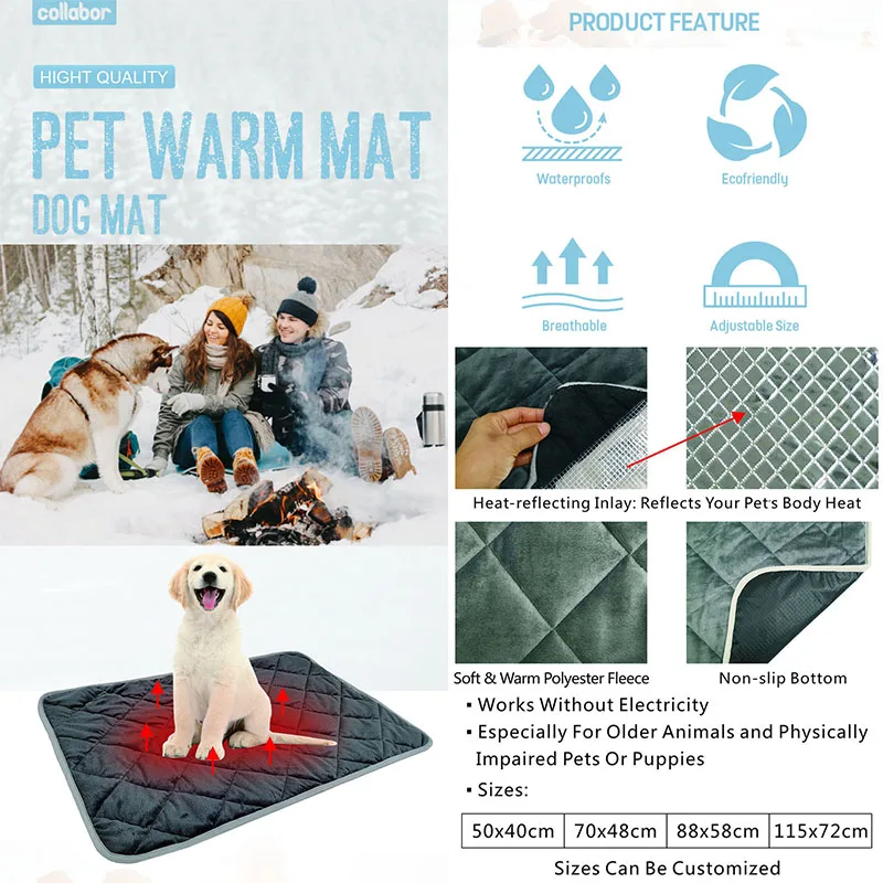 COLLABOR Puppy Pet Warm Mat Bed Waterproof Adjustable Heating Pad For Dog Cat Winter Soft Warm Mat