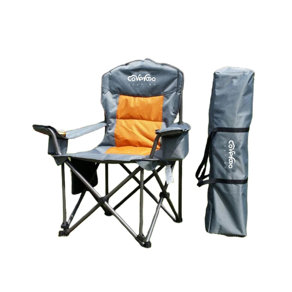 Wholesale Heavy Duty 450 LBS Steel Padded Arm Luxury Portable Folding Outdoor Garden Fishing Camping Chair with Cooler Bag