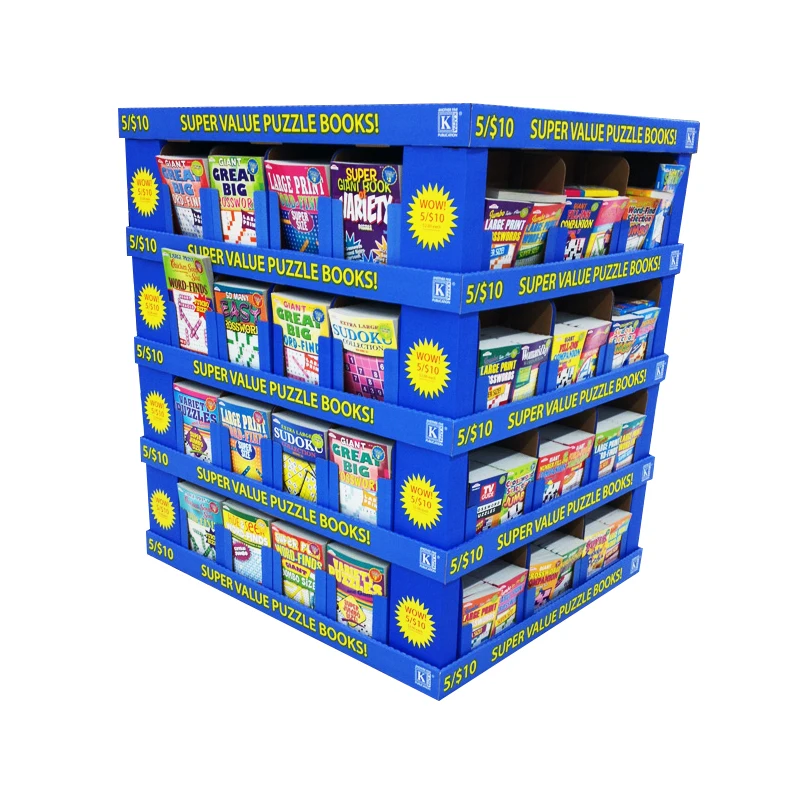 Folding point of sale paper floor pallet big cardboard display rack for shops supermarket retail book toy display stand