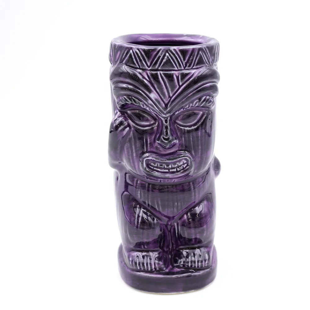 Custom high-end Hawaii tropical cocktail glasses tiki cup black and purple ceramic scratching ear and big ass hilarious tiki mug