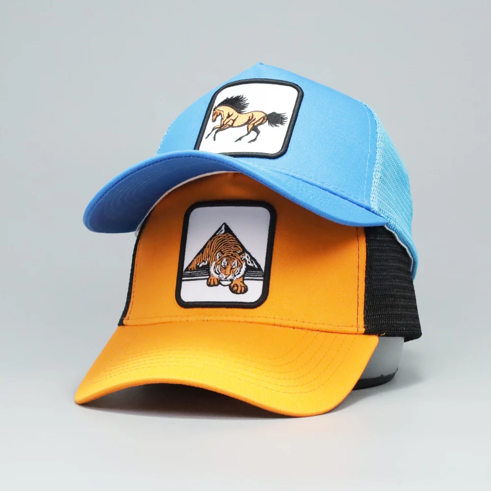 OEM Tiger Logo Trucker Hat Custom Animal Design Adjustable 5 Panel Mesh Caps for Men