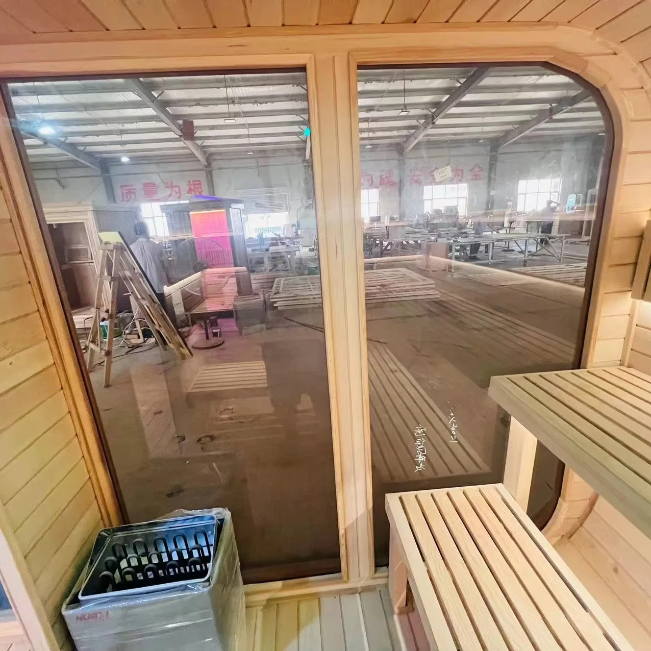 Modern Cube Outdoor Sauna 2-Person, Cedar Wood, Bluetooth Connectivity & LED Display, Cheap Price