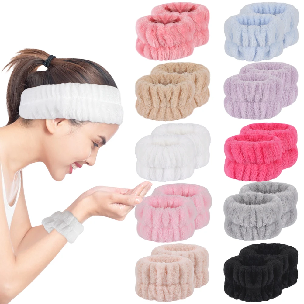 Wholesale Microfiber Flannel Coral Fleece Towel Wristband Makeup Wrist Bands Face wash spa beauty wristband