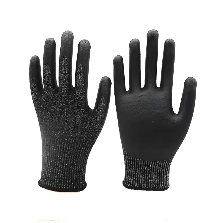 Black PU Coated Work Cut-Resistant Gloves Anti-Slip and Anti-Cut Safe Gloves