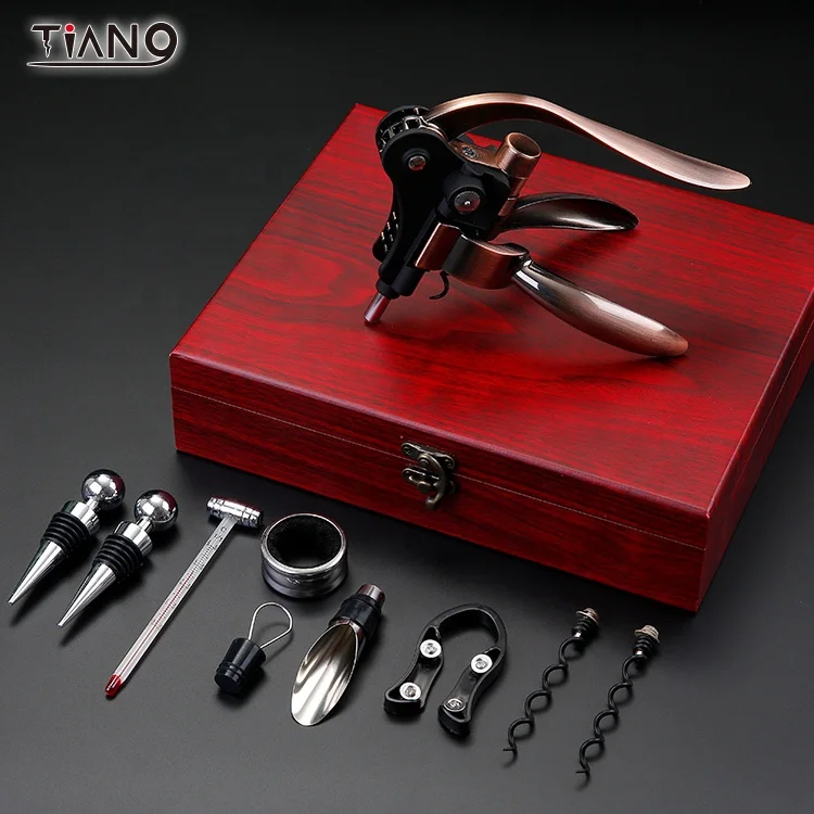 9pcs Wooden Box Rabbit Wine Opener Set Zinc Alloy Lever Style Corkscrew Deluxe Wine Bottle Corkscrew Set