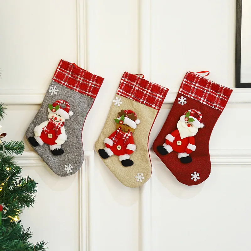 Festive factory customized design hanging xmas tree ornament socks gift decoration supplies santa claus Christmas stocking