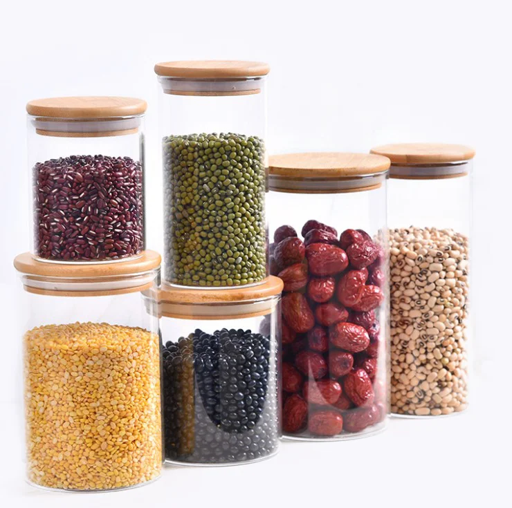 Popular Widely used Kitchen multigrain storage glass jar  with bamboo lid