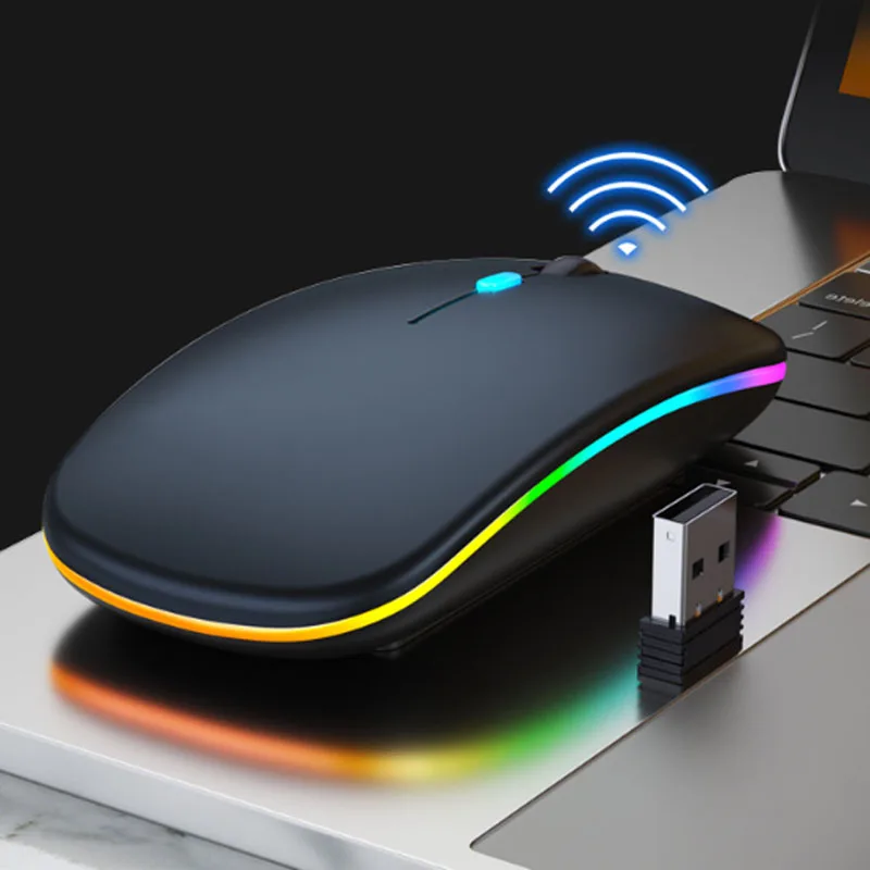 Беспроводная мышь BT RGB перезаряжаемая компьютерная бесшумная эргономичная светодиодная USB оптическая с подсветкой для ноутбука и