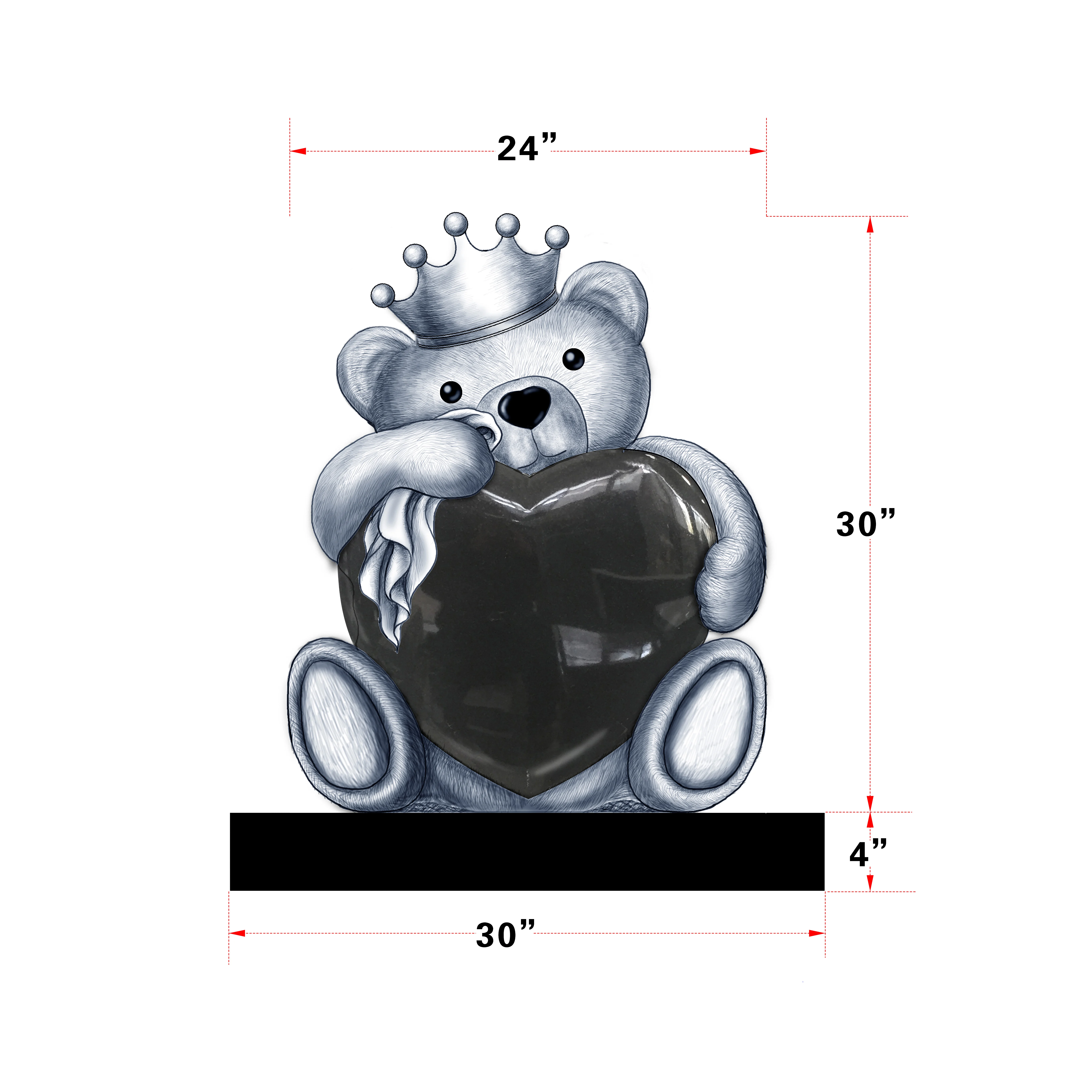 Factory Cheapest Black Heart Granite Teddy Bear Artificial Modern Headstone Design Cemetery