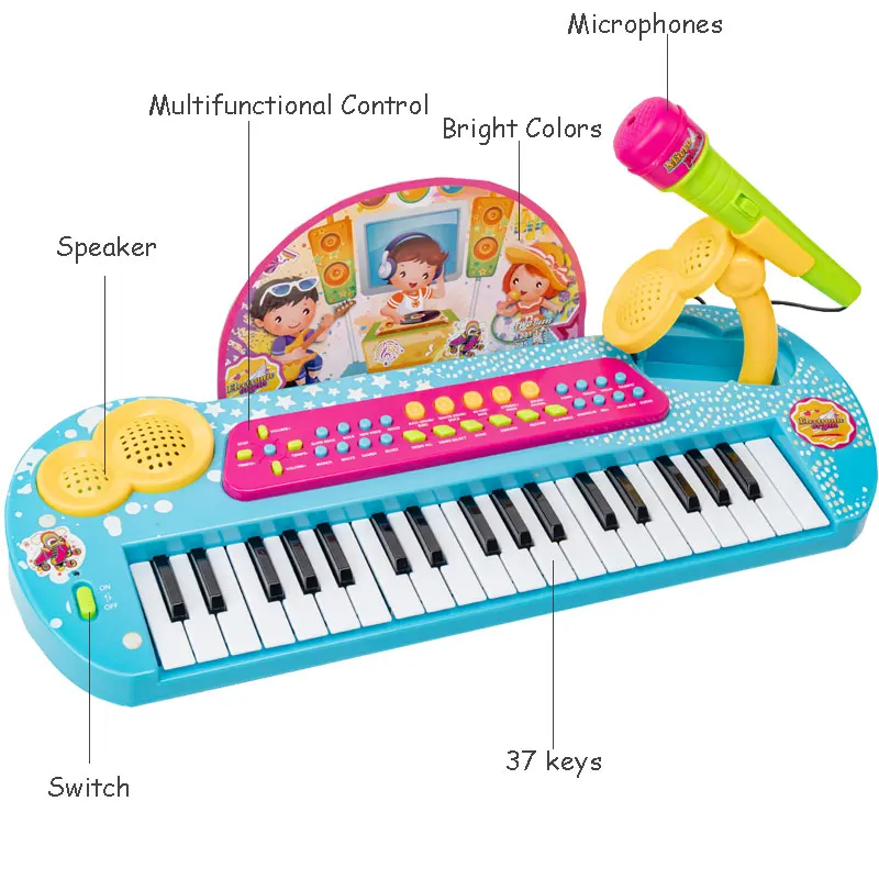 Musical Instruments Children Play Gaming Microphone Toys 37 Key Electric Keyboard Piano Electric Organ For Beginners