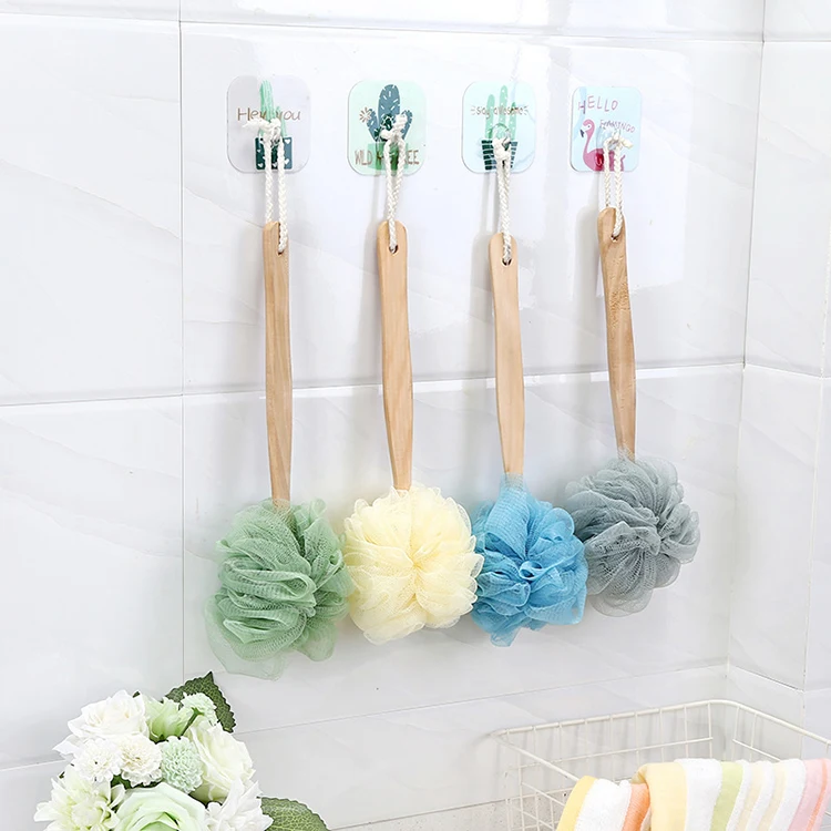 Long Handle Wooden Bath Brush Shower Body Brush With Loofah Mesh For Skin Exfoliating Back Sponge Scrubber For Cleaning Body   B (1600470915826)