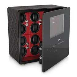 Watch Winder Safe for 12 Watches with Digital Lock and Alarm System (Black + Black)