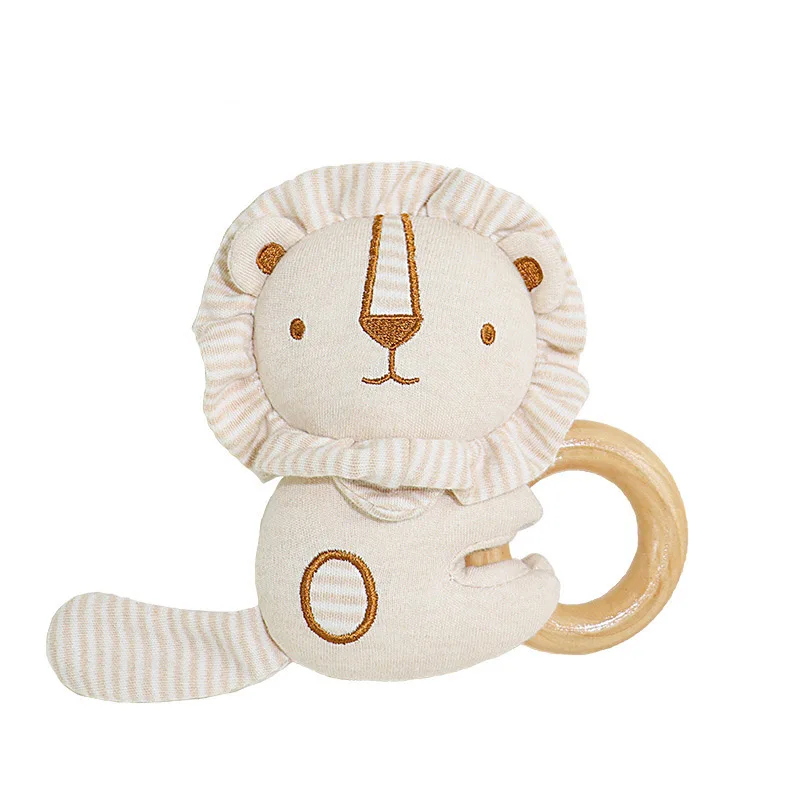 Organic Cotton Rattle Soft Baby Rattles Plush Animals Rattle Toys Baby Educational Toys Plush Toys with Beech Ring