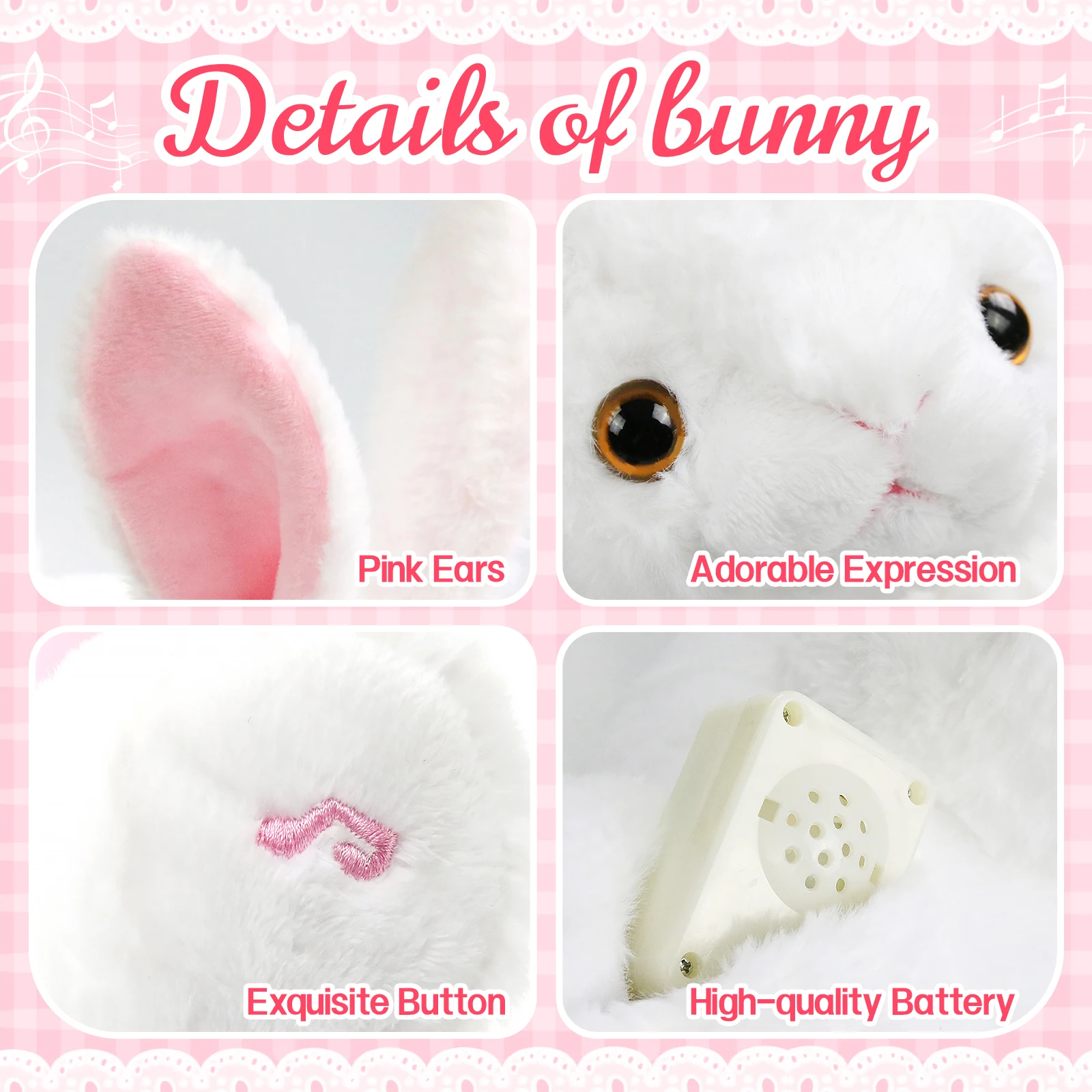 Musical Stuffed bunny rabbit Soft Singing Light Up Plush Toy Glow Lullaby Animated Soothe Birthday for Kids Toddler, Gray