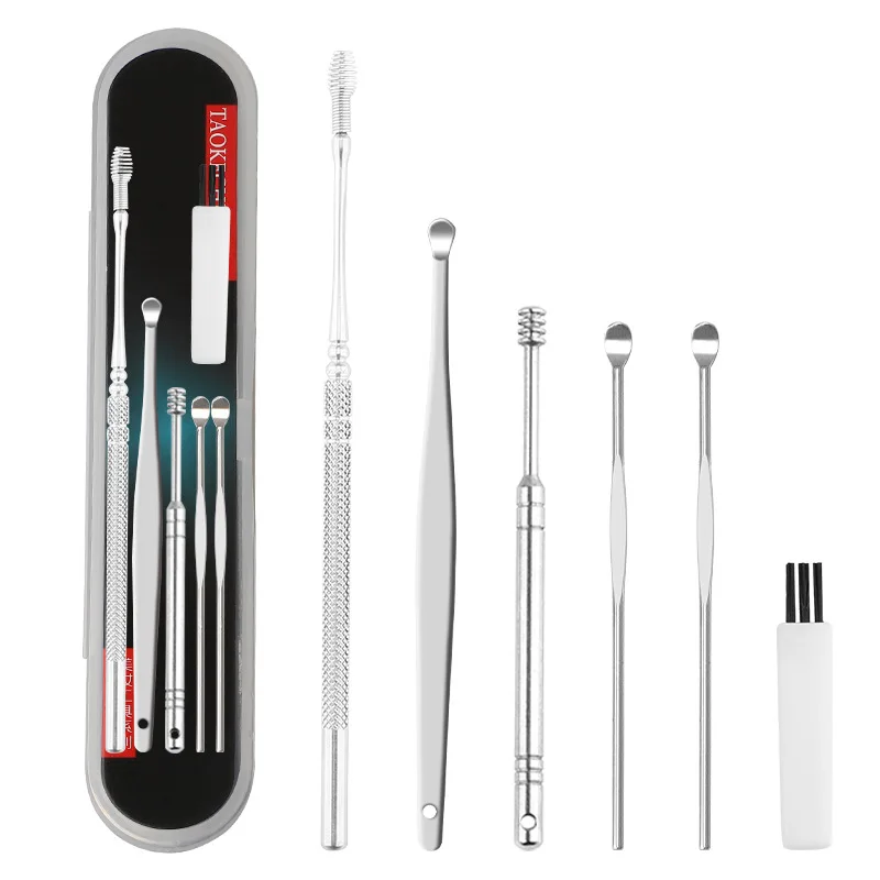 Hot Selling Products 2024 Small Earpick 6-piece Set with Silver Tape Box Earwax Picking Spoon Ear cleaner Personal Care Tools