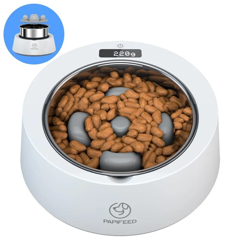 Custom Classic Plastic Stainless Steel Lcd Display Smart Weighing Dog Cat Pet Slow Feeder Food Bowl