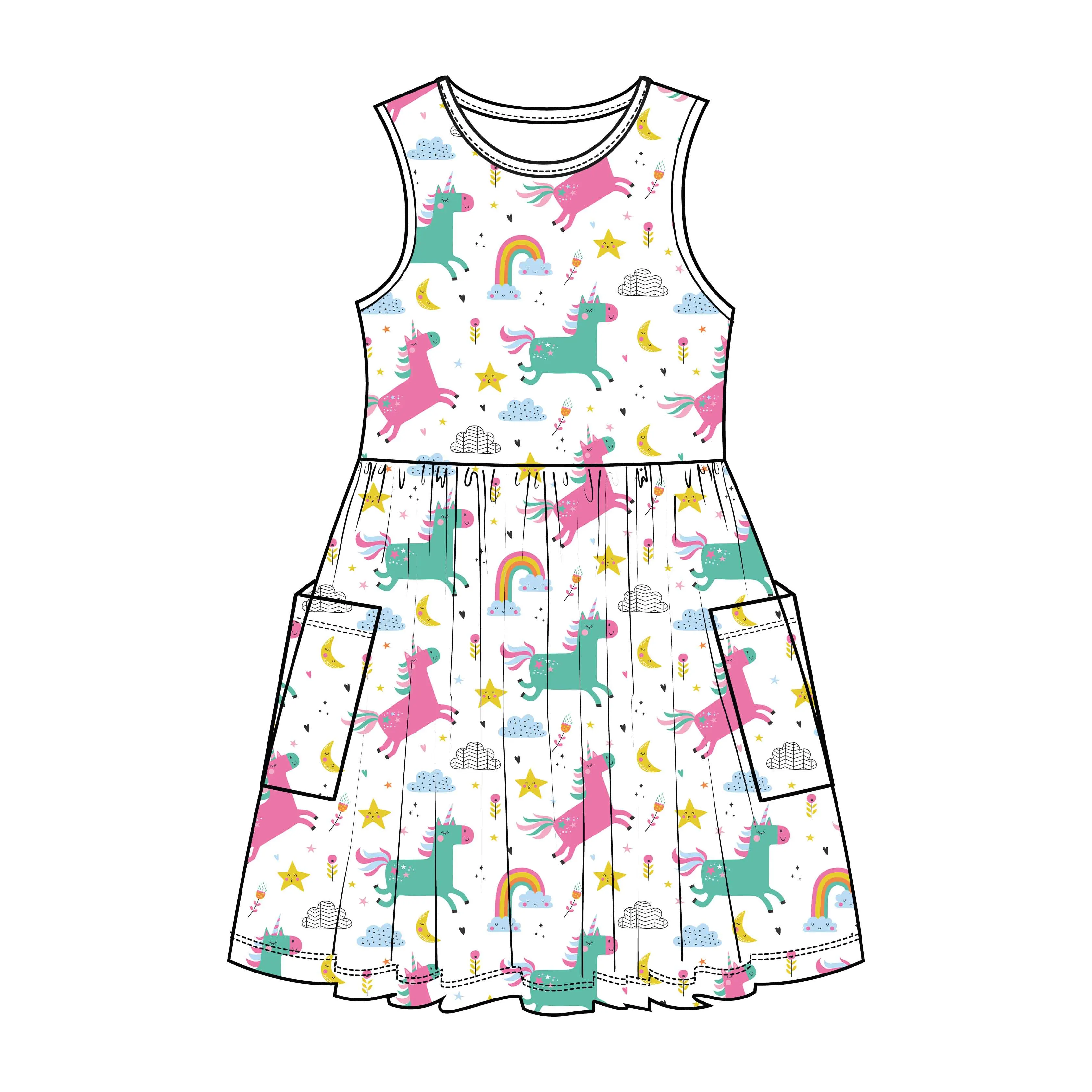 Casual Girls Summer Dress with Custom Print Durable and Non Pilling Cotton Outfits for Daily Wear and Play