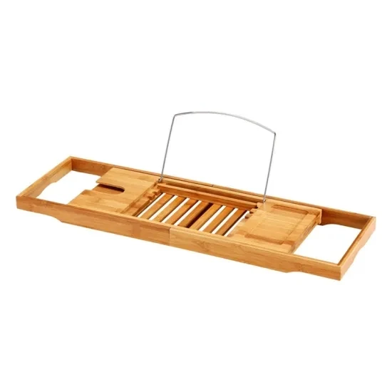 Wholesale Bamboo Bathtub Caddy Bath Tray with Mirror Shower 2 Side