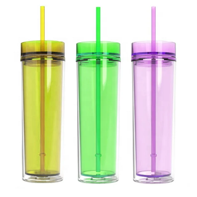 
Acrylic skinny tumbler with straw 16oz double wall acrylic tumbler cups insulated plastic water cup 