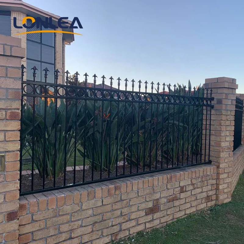 cheap wrought iron fence panels steel pipe garden fencing spear top with rings