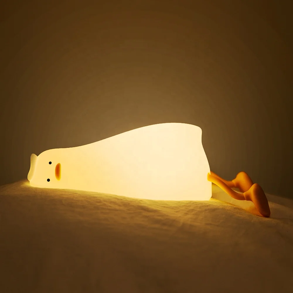 EGOGO Custom Logo lying flat duck night light Cartoon Animal Kids Lights  squishy duck light  Toys Silicone Soft ducky lay lamp