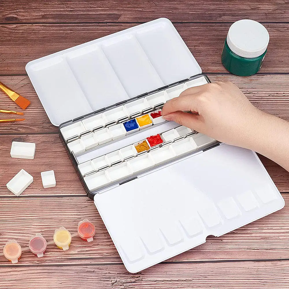 Meihui Art 52 Half Pan 48 Watercolor Palette Box Black Empty Tin Box with 52 Half pan