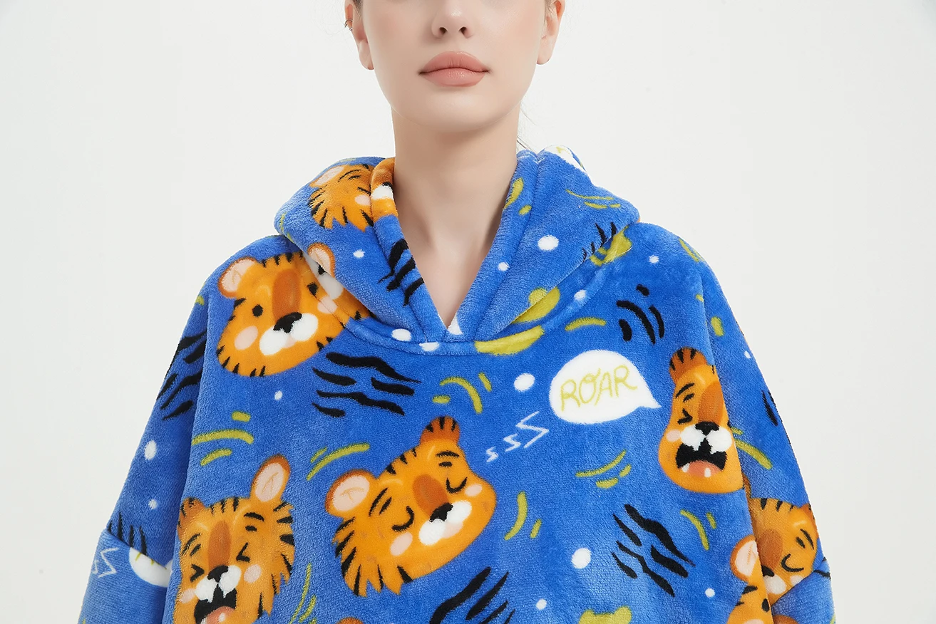 Factory wholesale print adult hoodie blanket sherpa personalized custom winter christmas flannel hooded blanket with sleeves